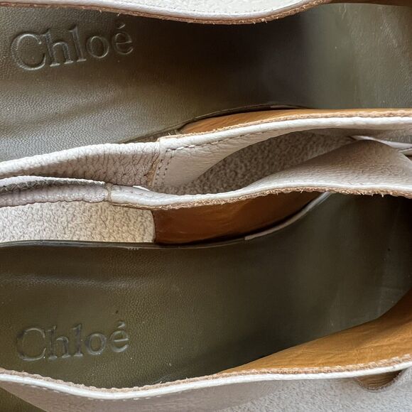 Chloe Estel Tan Leather Wedge Slingback Sandals Gold Accent Women’s EU 38 US 7.5 - Picture 16 of 16